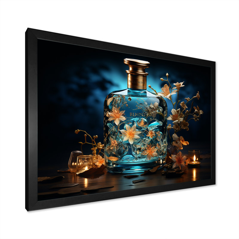 Bouteille de parfum Somas Sapphire, Cadre simple noir, H 16 po x l 32 po x P 1 po