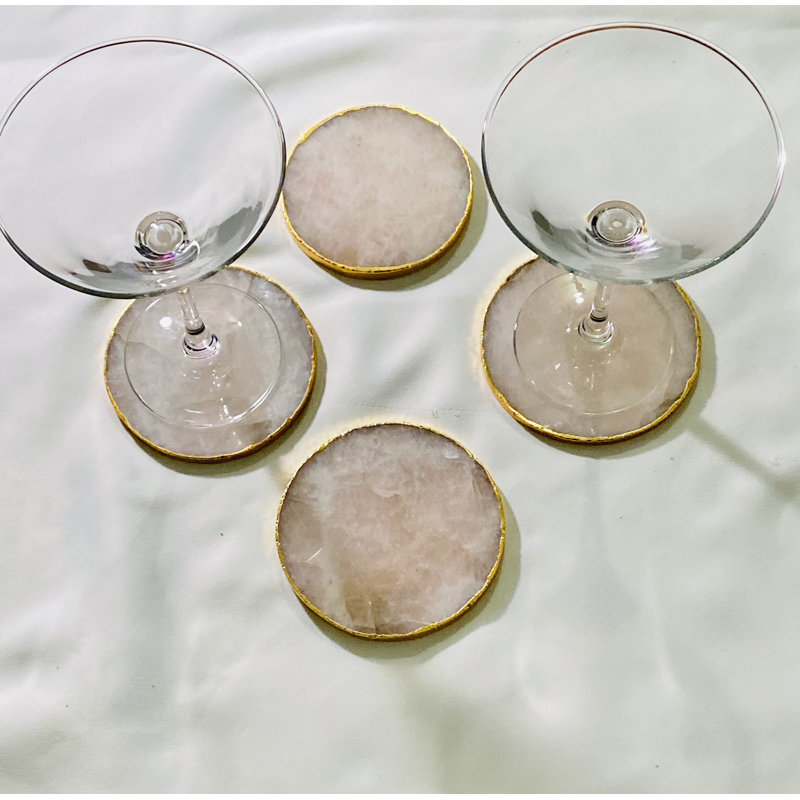 Sous-verres roses à quartz et pierres précieuses