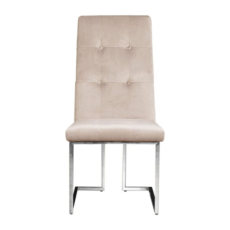 19'' H Velvet Upholstered Side Chair, Beige, Silver