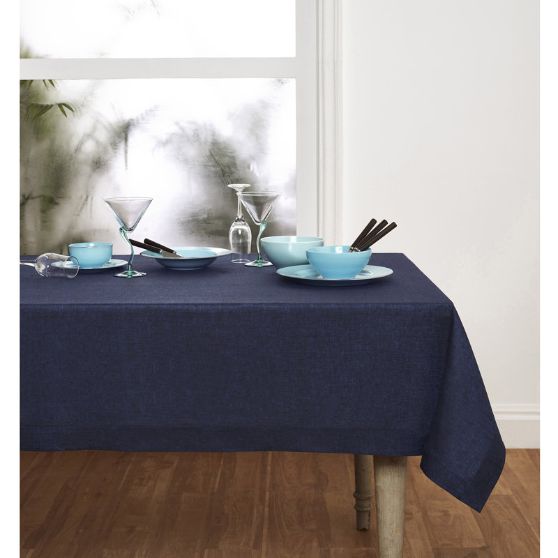 100% Pure Linen Tablecloth - Athena, 144" x 60", Chambray Navy