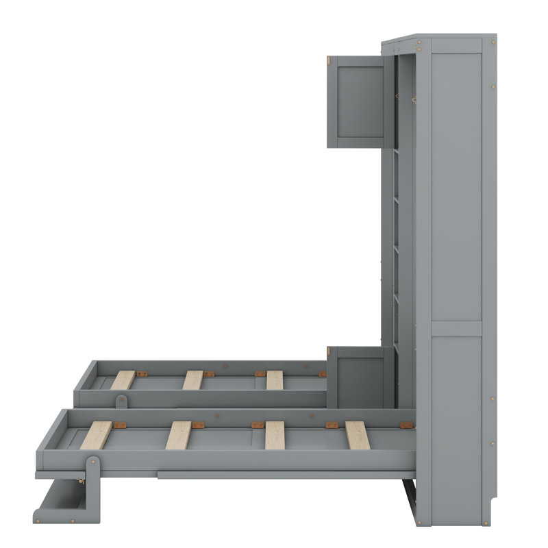 Dual Murphy Beds With Cabinets And Shelves, Gray
