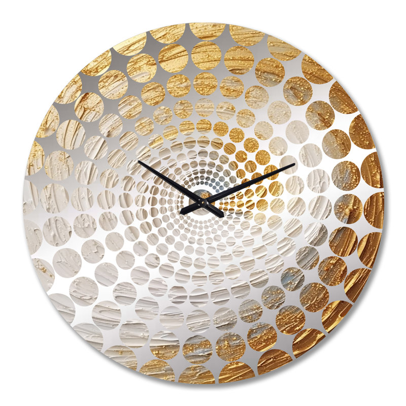 Horloge murale à spirales abstraites dorées et tourbillons infinis IV, Grand