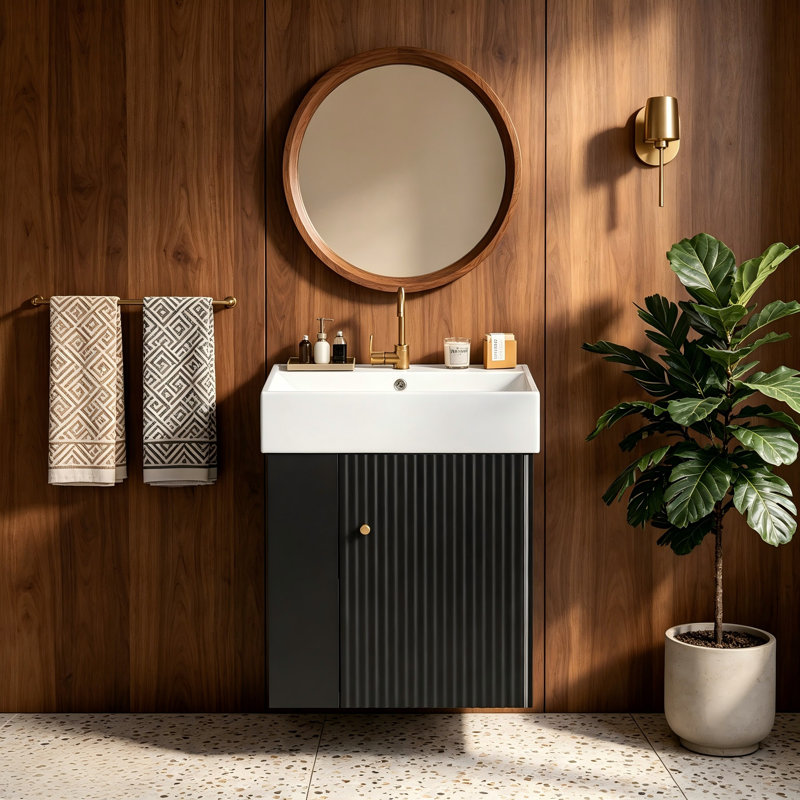 Torkelson 21.6 Single Bathroom Vanity with Ceramic Top, Matte Black/Midnight Black