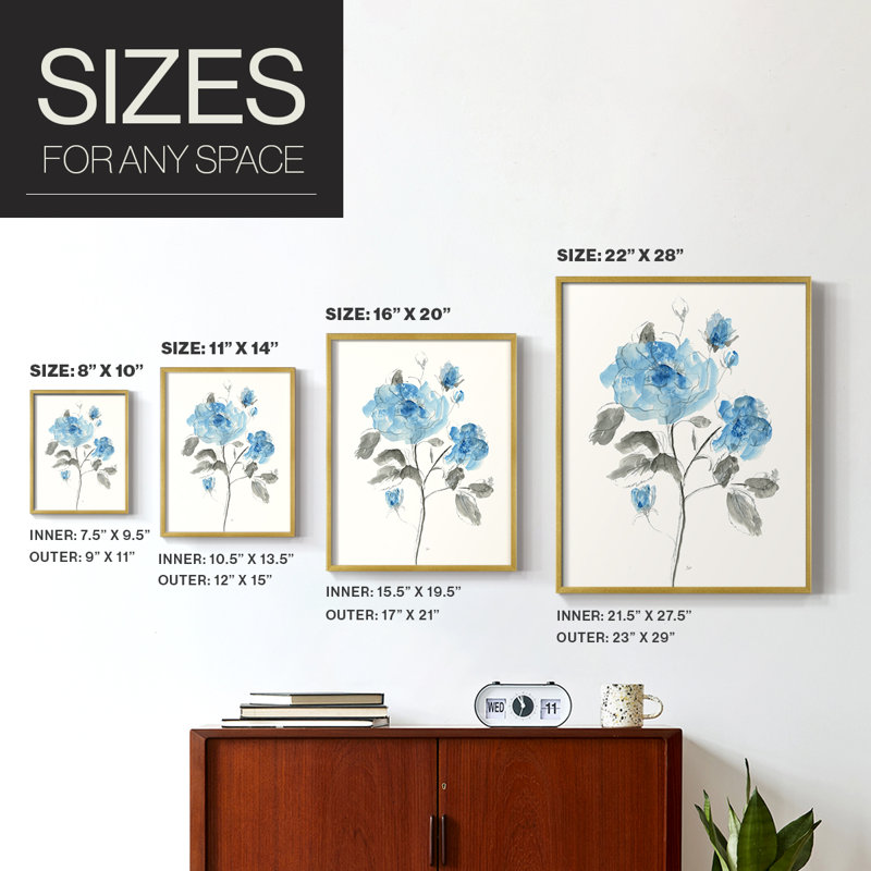 Reproduction encadrée «Sketchy Blue II» - bois massif, H 10 po x l 8 po