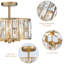12" W 3-Light Semi Flush Mount with Crystal Shade, Gold Ceiling Light with Drum Shade for Bedroom-2050769592