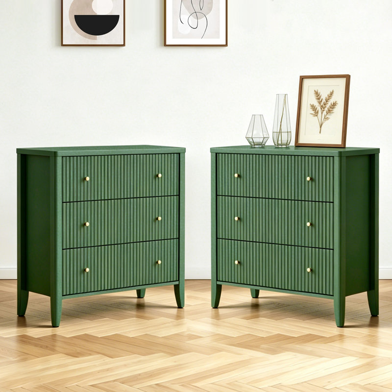 green three drawer dresser Heynemo Green 3 Drawer Dresser, Painted 30 inch Tall Wood Nightstand with Storage, for Bedroom Hallway Living Room, Women's