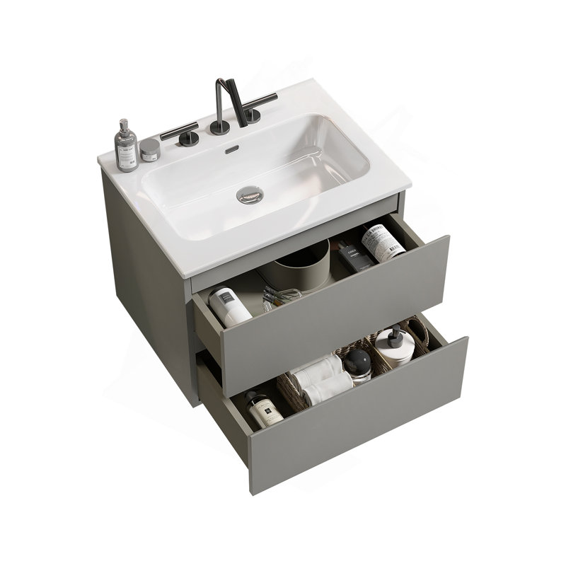 Meuble-lavabo mural 24 po avec lavabo en céramique, Gris, 24"