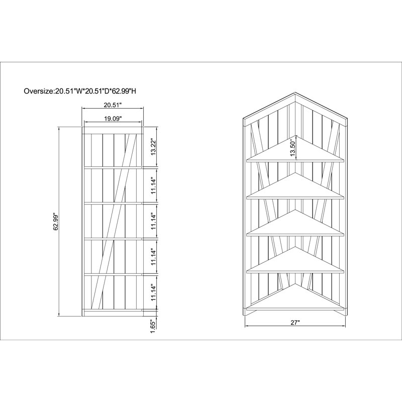 Bibliothèque de coin H 62,99 "x l 20,51" Jordanas