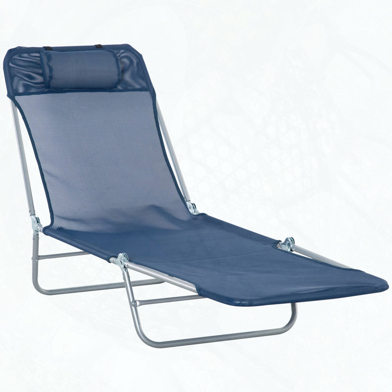 Folding Chaise Lounge Chair with 6?Position Reclining Back and Breathable Mesh, Blue