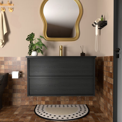 Meuble-lavabo flottant mural 30 po avec évier et tiroirs en céramique