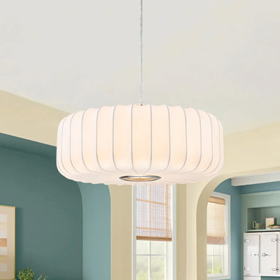 1-Light White Silk Wheel Drum Pendant