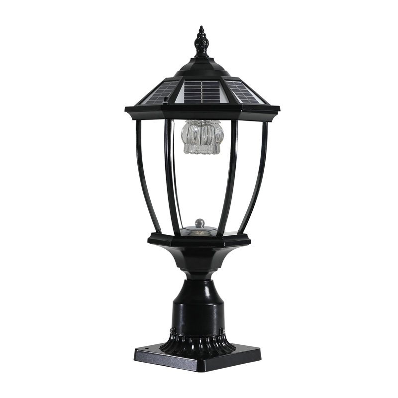Solar Outdoor Post Light with Dusk-to-Dawn LED, Vintage Lantern Design, Weatherproof Aluminum Black, Matte Black