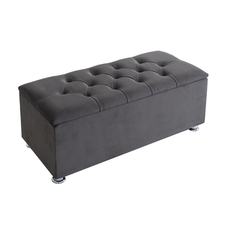 Lorde Velvet Upholstered Storage Bench, Dark Grey