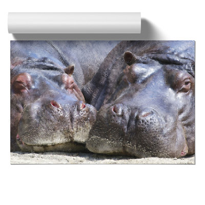 Two Hippos Painting - Frameless Print