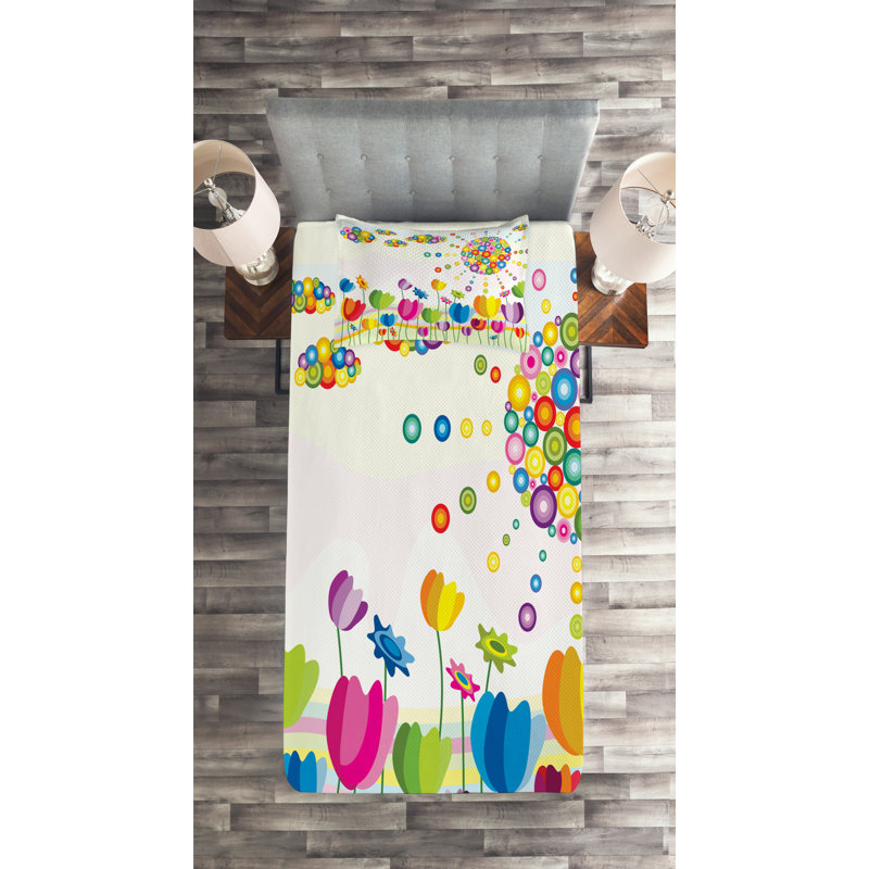 Cloud Polyester Floral Coverlet, Twin Bedspread + 1 Sham