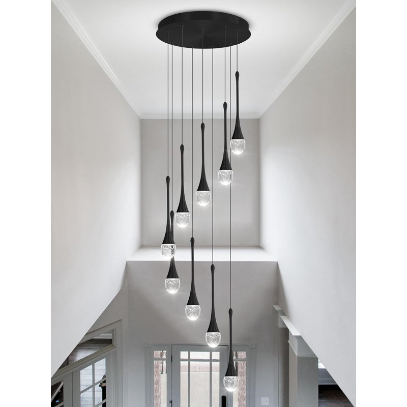 Luminaire suspendu en cristal noir 9 lumières pour salle à manger à hauteur de plafonnier de 100 po à intensité variable