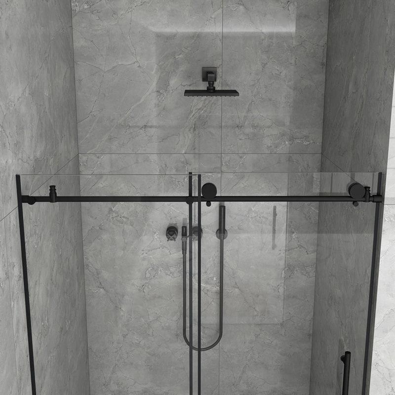 56 To 60 In. W X 76 In. H Single Sliding Frameless Shower Door, Matte Black