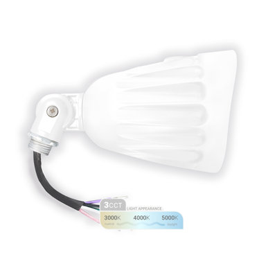 120-277V  LED Outdoor Bullet Landscape Light, 25W, 3CCT, 1/2" Knuckle Mount, IP65 Waterproof