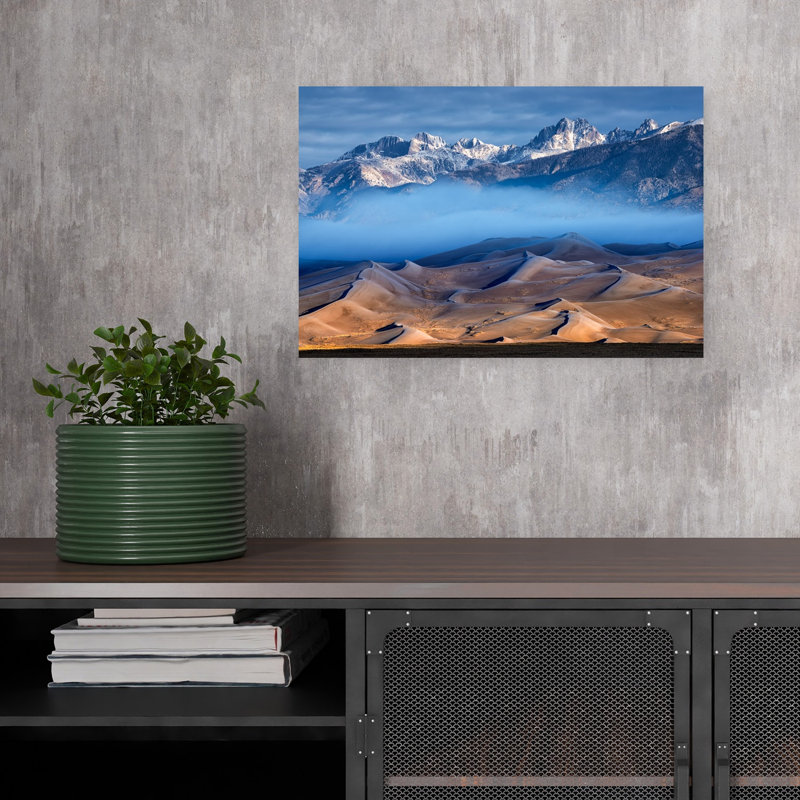 Golden Dunes Misty Mountains Serene Tranquil Abstract Landscape Mountain Wall Art Print 1 Piece Wrapped Canvas Wall Art