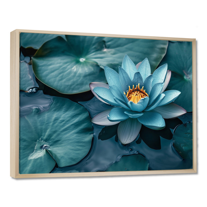 Décoration murale bleu sarcelle eau lotus I - bleu, H 16 po x l 32 po, Cadre naturel flottant