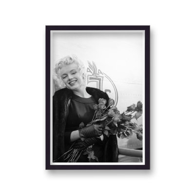 Marilyn Monroe Smiling with Bunch of Red Roses Beside AA Aeroplane 1 Piece Single Picture Frame Wall Art