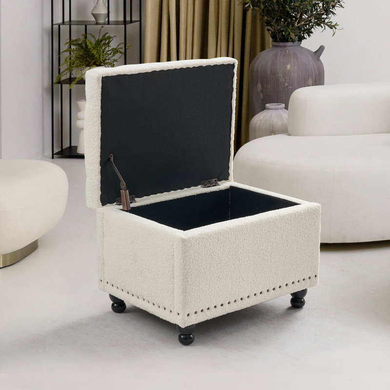 Repose-pieds capitonné avec rangement 23,6 po, Blanc