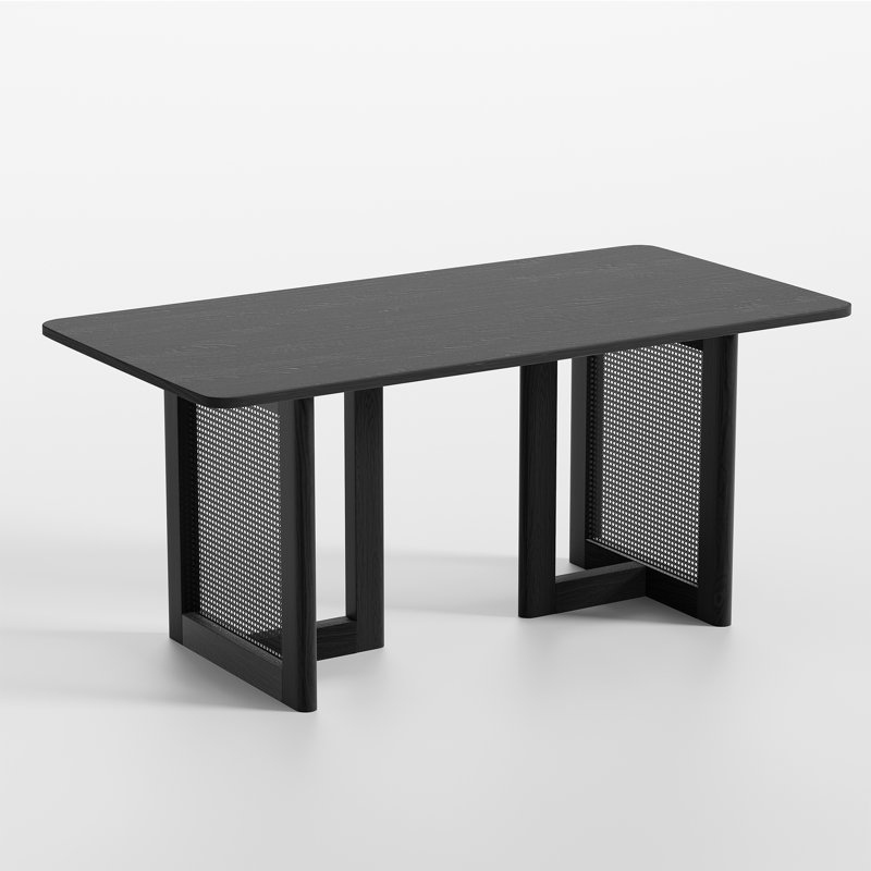 67"L×33.5"D Square Oak Dining Table with Solid Wood Double Pedestal Modern Kitchen Table for Living Room Dining Room Seats 6