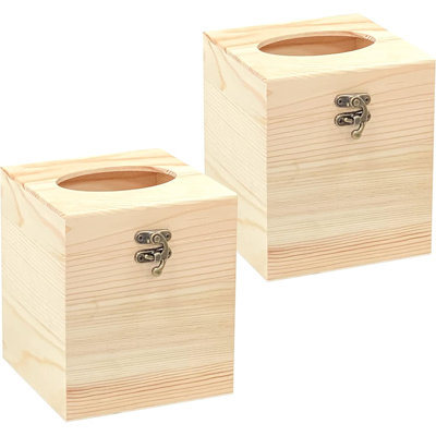 Ensemble de 2 couvercles de boîte à mouchoirs en bois non finis pour artisanat, ouverture ovale, porte-mouchoirs en bois massif pour décoration intérieure