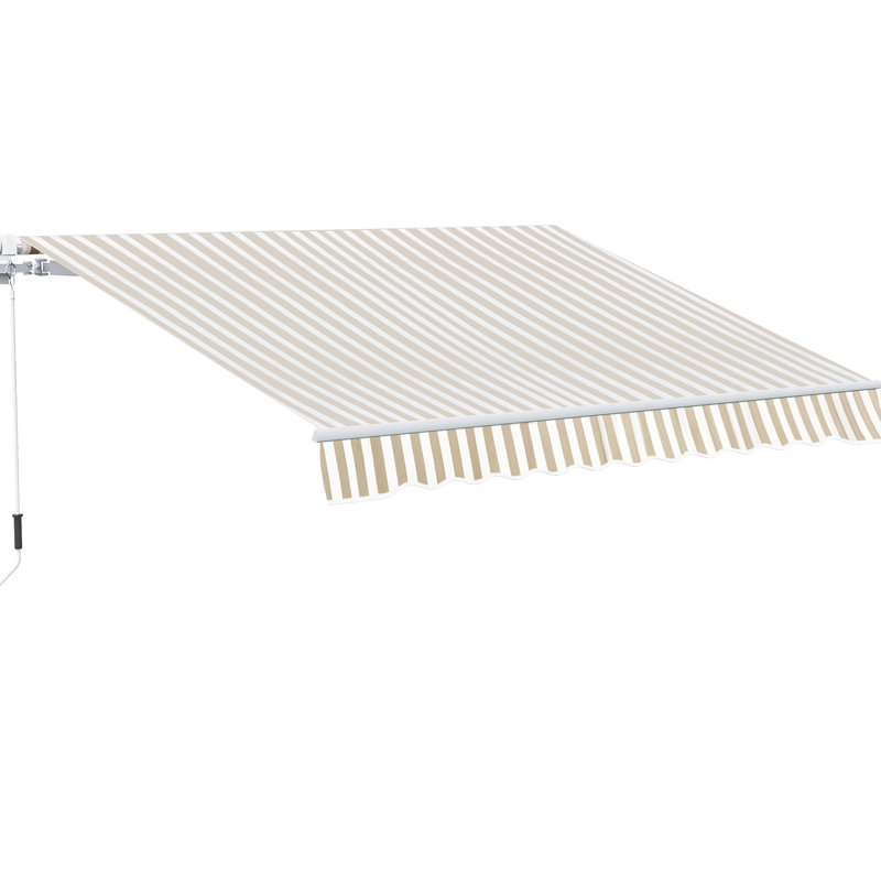 12' X 10' Retractable Patio Awning - & Water Fabric, Manual Crank, Aluminum Frame, For Deck, Balcony, Yard, Beige Water-, 280G/M² White