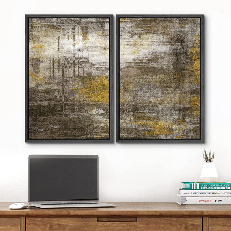«Yellow Black Grunge Stroke Landscape», reproduction sur toile 2 pièces, H 16 po x l 24 po x P 2 po