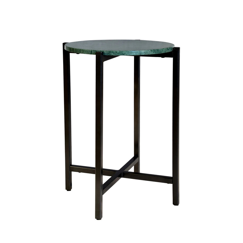 Table d'appoint en marbre, H 21 po x l 17 po x P 17 po, Vert, Noir