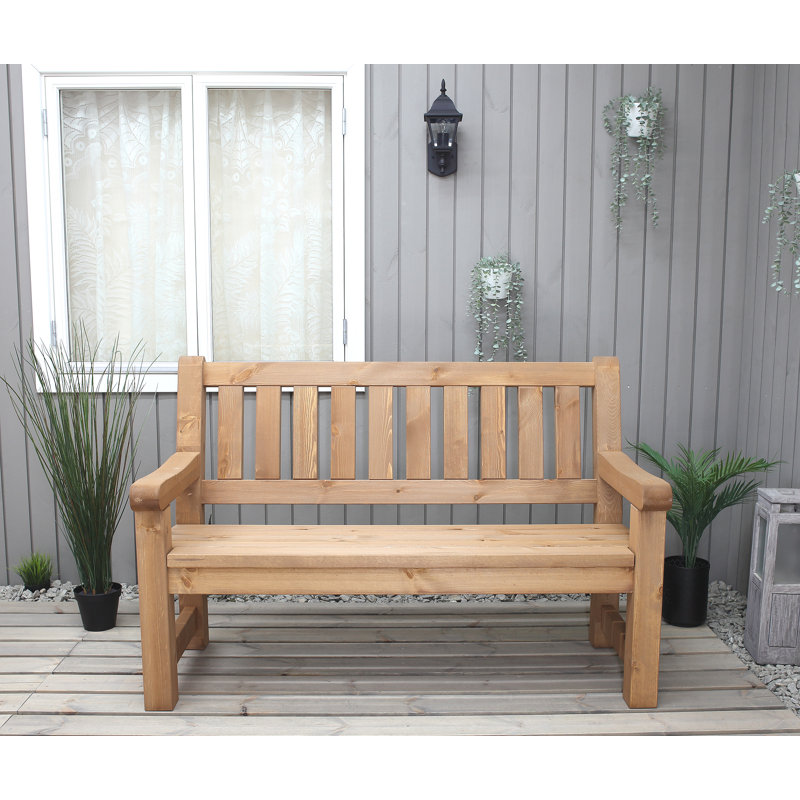 Kathrina Solid Wood Pine Outdoor Bench, 96cm H x 144cm W x 69.5cm D