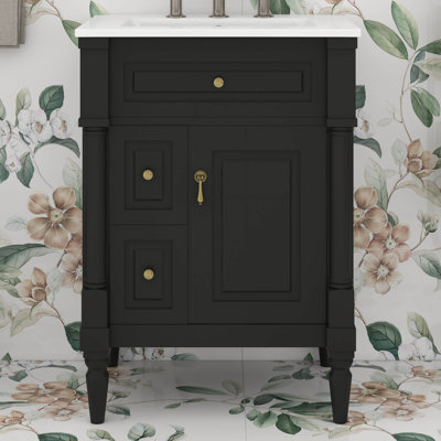Ensemble de meuble-lavabo 24 po avec lavabo, ensemble de meuble-lavabo autoportant avec tiroir rabattable, 2 tiroirs et tablette réglable