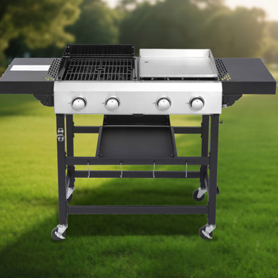 Barbecue au gaz, 2 brûleurs, grilles en fonte, corps de poêle émaillé à haute température, composants en acier inoxydable, 38240, gril, brûleur de la taille du barbecue et thermolaquage éteint, tête, espace de grillage 38200, espace