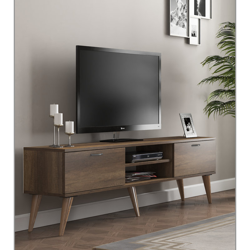Juback 71'' Wide Mid-Century Modern TV Stand for TVs up to 80'', Walnut, Walnut Baroque