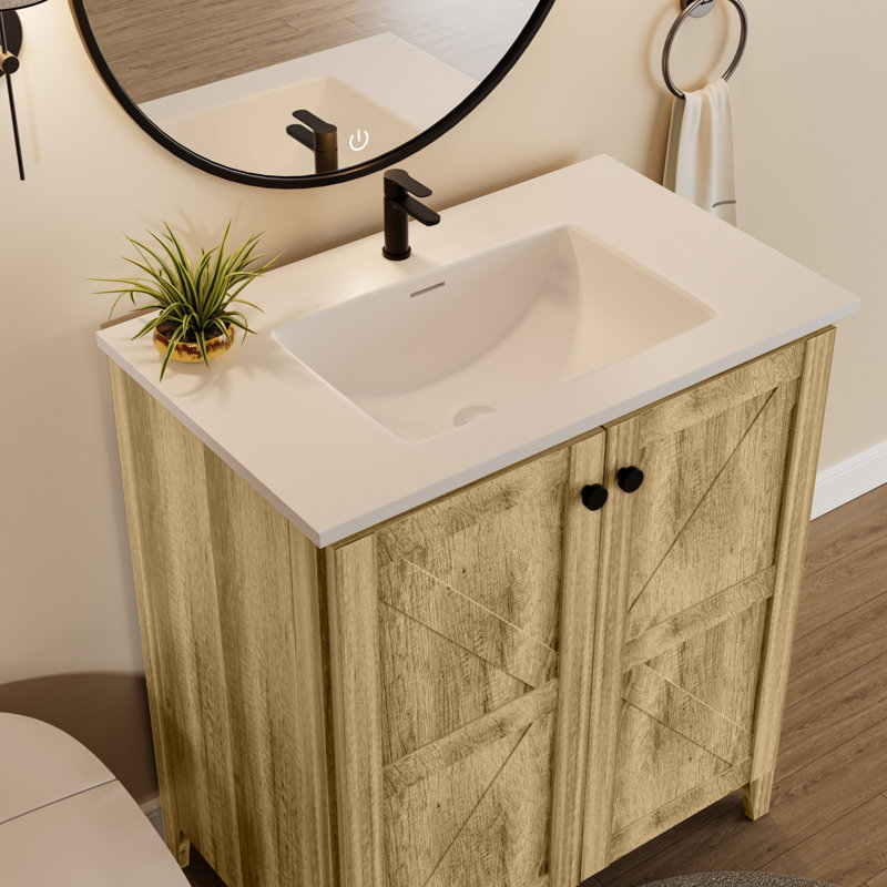Meuble-lavabo simple pliable de 30 po avec comptoir en céramique, installation brevetée en 1 minute, Gris