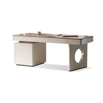 70.87" Nut-brown+Beige Rectangular Solid + Manufactured Wood+Stainless Steel with 6 drawers desk