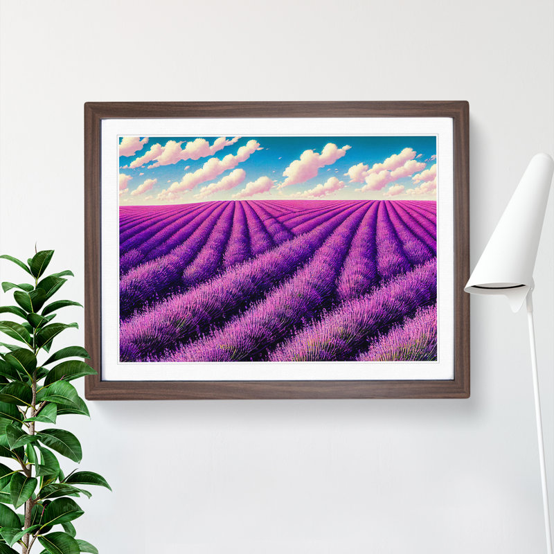 Artsy Lavender Flower Field - Single Picture Frame Print, 46cm H x 64cm W, Walnut