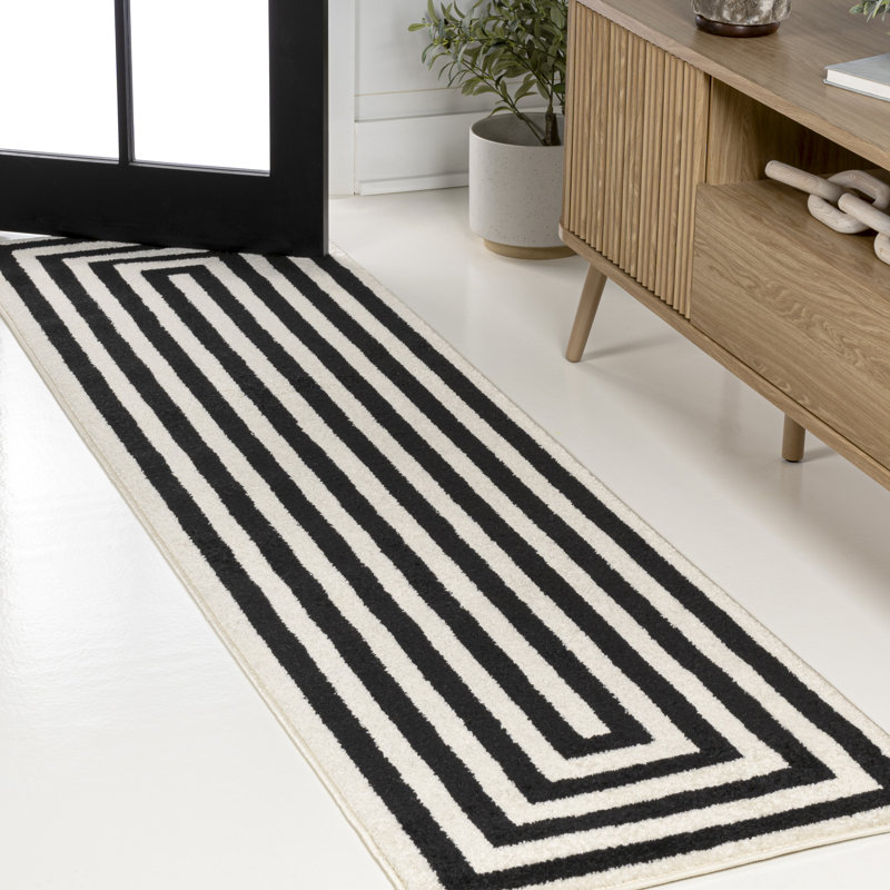 Tapis noir / ivoire Isibeal, Tapis de couloir 2 pi 2 po x 8 pi