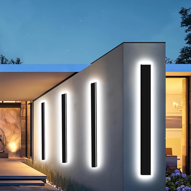 24" Modern Black LED Dimmable Waterproof  Linear Outdoor Wall Sconce for Exterior Porch or Garden, 23.6" H x 4.72" W x 1.7" D