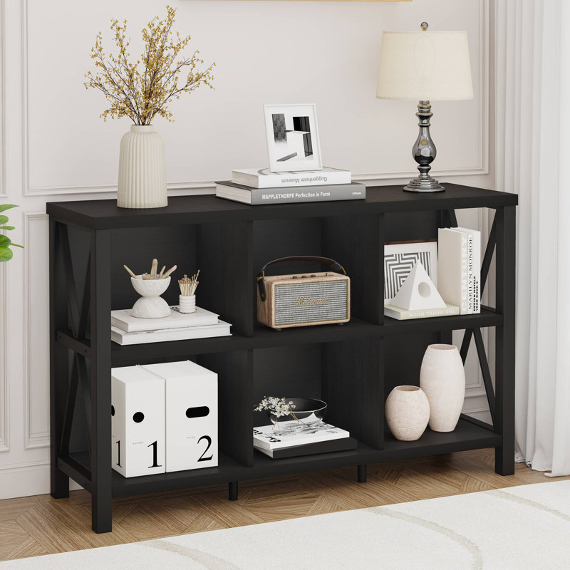 Bibliothèque en bois Guinna, Chêne noir, 6 cubes