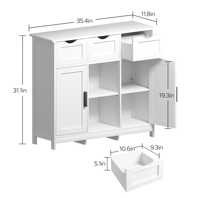 Armoire de rangement blanche pour salon, chambre à coucher, plancher de décor de salle de bain avec tiroirs et tablettes réglables