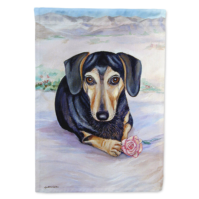 40 x 28 po en polyester noir et crème teckel 2 côtés. drapeau maison