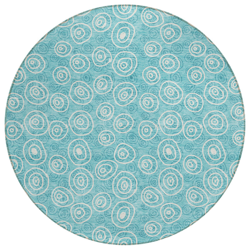 Washable Geometric Indoor / Outdoor Rug, Round 8'