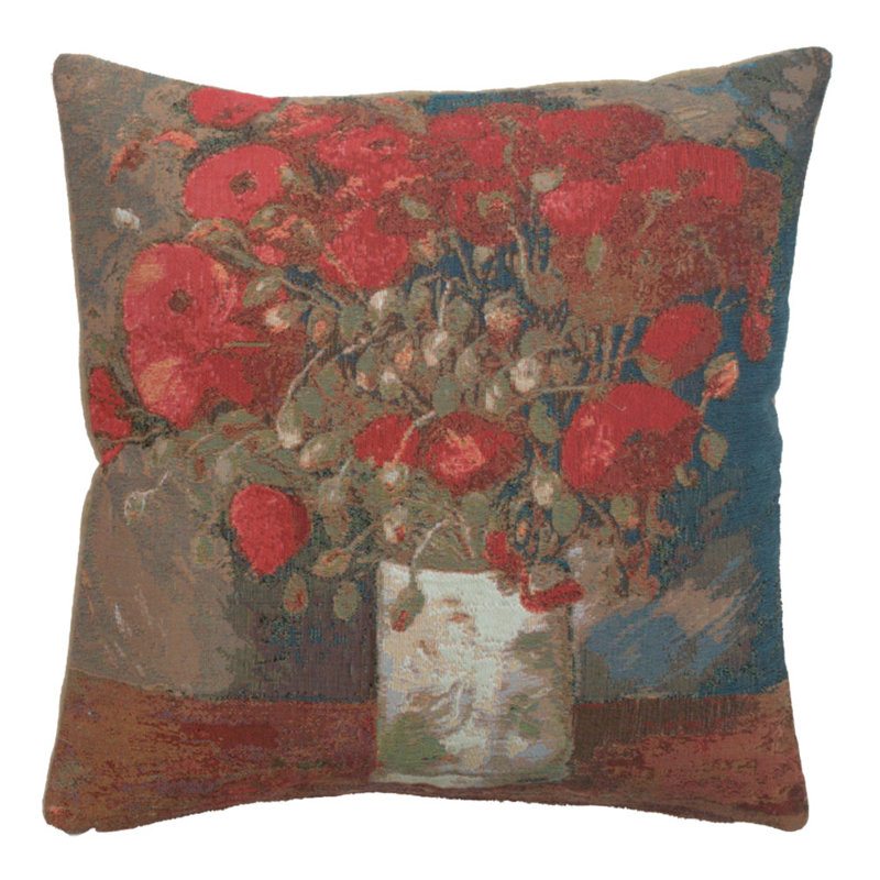 Van Gogh Red Poppies Cotton Euro Cushion Cover