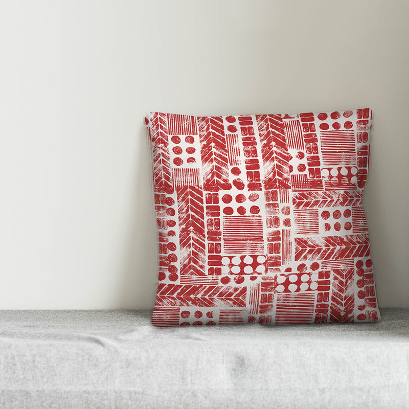 Throw Pillow, 20" x 20", White/Red Geometric 2