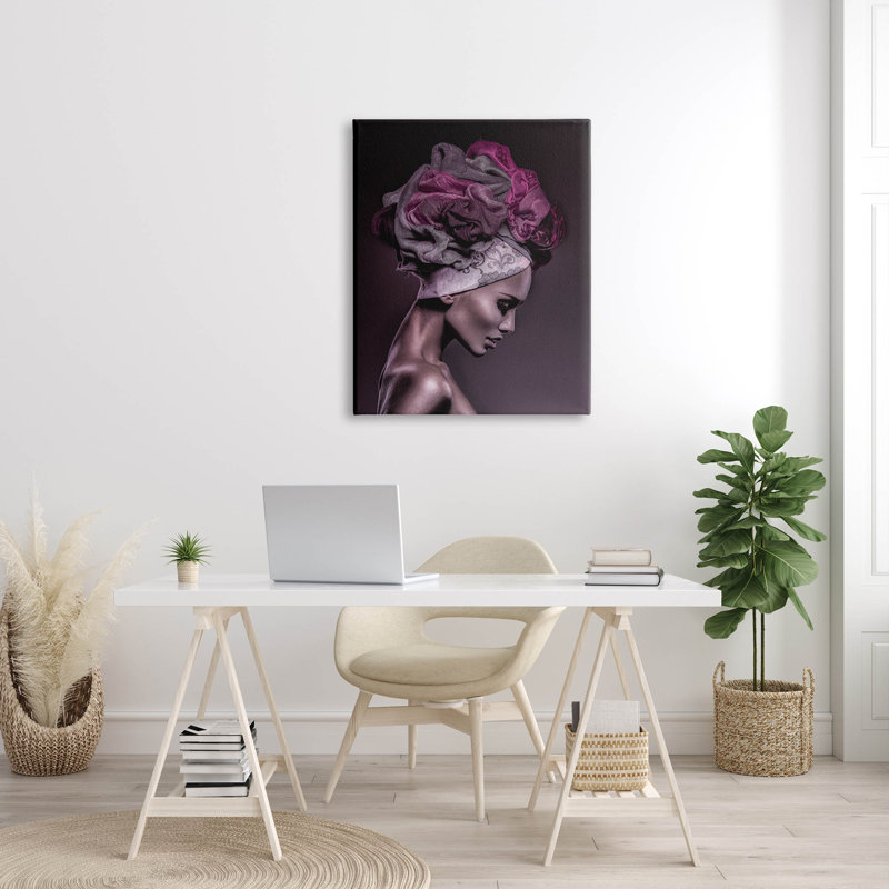 Art féminin sur toile, Portrait de femme, H 40 po x l 30 po x P 1,5 po