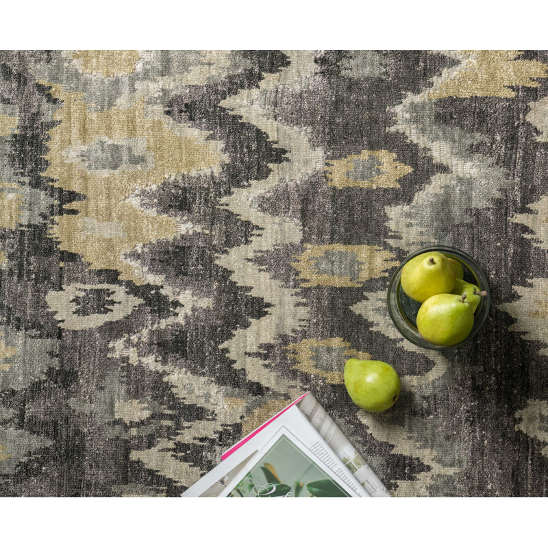 Tapis gris anthracite / péridot noué à la main Transcend, Rectangle 7 pi 9 po x 9 pi 9 po