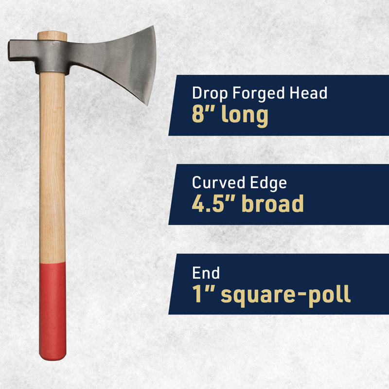 Hachette de camping - Hache Tomahawk de 15,5 po avec lame en acier au carbone forgé avec une lame incurvée de 4,5 po - Hache de camp à poignée en hickory des États-Unis pour fendre du bois et des piquets à marteler 