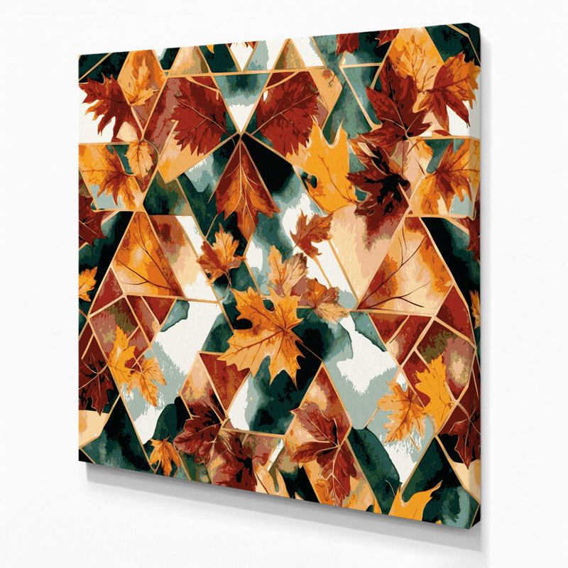 «Thanksgiving», motif géométrique d'automne, toile sur toile beige, H 8 po x l 8 po